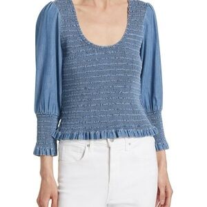 Veronica Beard Blue Smocked Blouse
